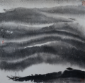 Impression of waterside village, 95x95cm